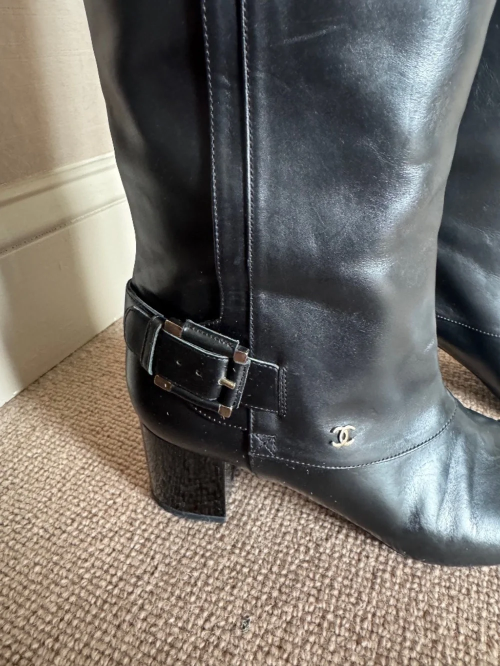 Chanel Black Leather Knee Hi Cap Toe 2013 Boots - Vintage